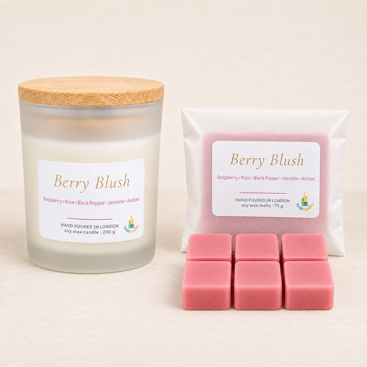 Berry Blush – Black Raspberry & Peppercorn Soy Candle & Wax Melt Duo