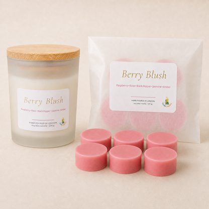 Berry Blush – Black Raspberry & Peppercorn Soy Candle & Wax Melt Duo